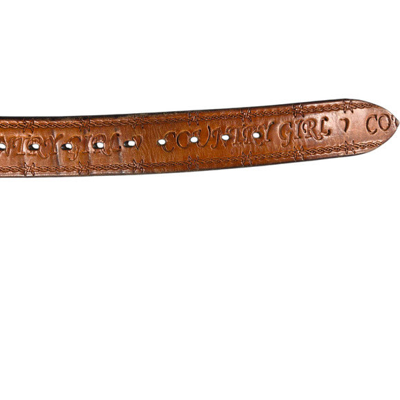Jeremiah Watt Horse Shoe Buckle Belt Womens Large Leather Tooled Country Girl - Picture 8 of 9